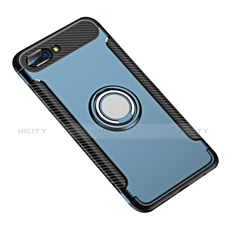 Funda Bumper Silicona y Plastico Mate Carcasa con Anillo de dedo Soporte para Huawei Honor 10 Azul