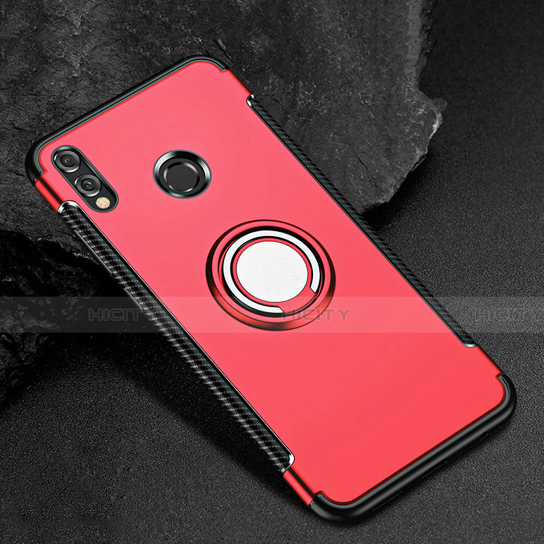 Funda Bumper Silicona y Plastico Mate Carcasa con Anillo de dedo Soporte para Huawei Honor 8X Rojo