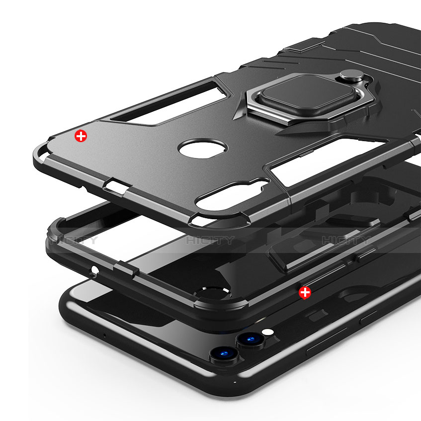 Funda Bumper Silicona y Plastico Mate Carcasa con Anillo de dedo Soporte para Huawei P Smart (2019)