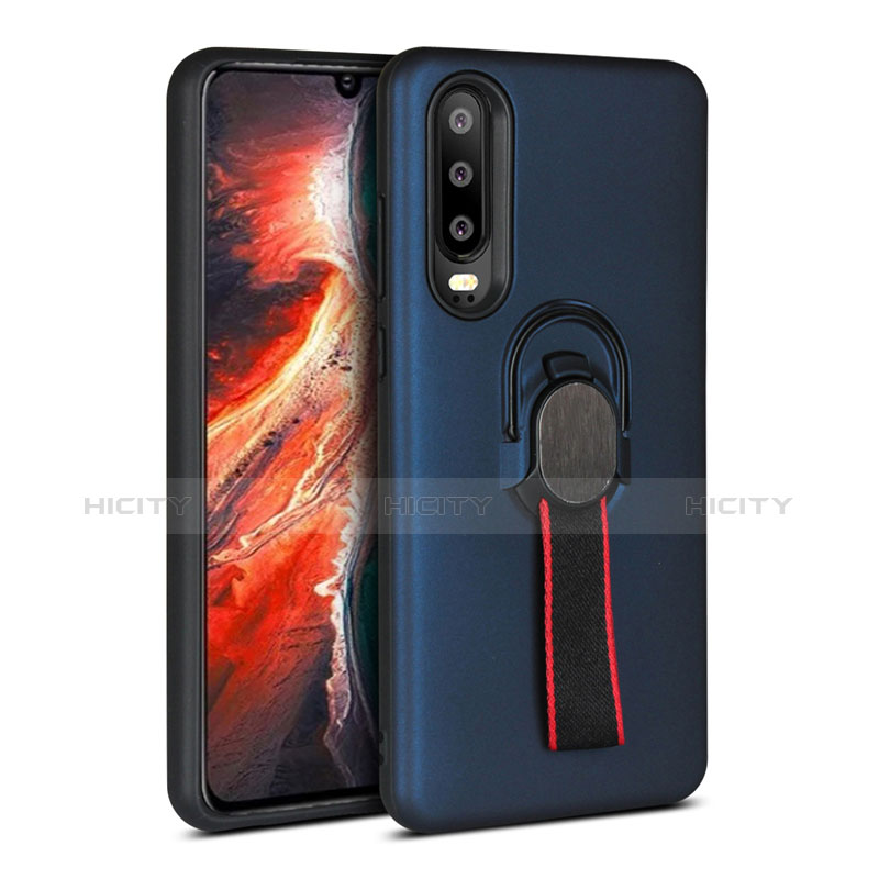 Funda Bumper Silicona y Plastico Mate Carcasa con Anillo de dedo Soporte para Huawei P30 Azul