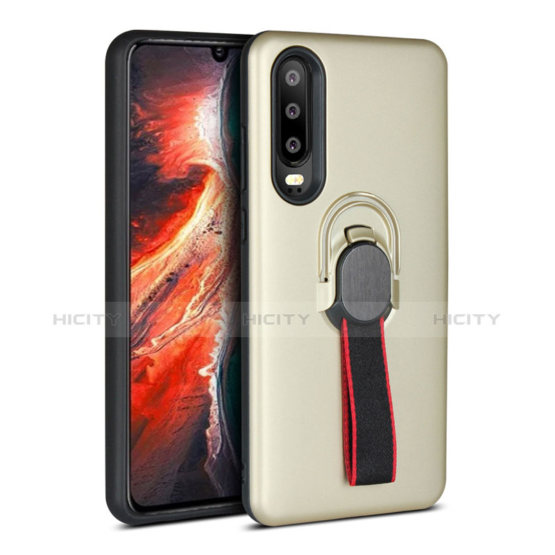 Funda Bumper Silicona y Plastico Mate Carcasa con Anillo de dedo Soporte para Huawei P30 Oro