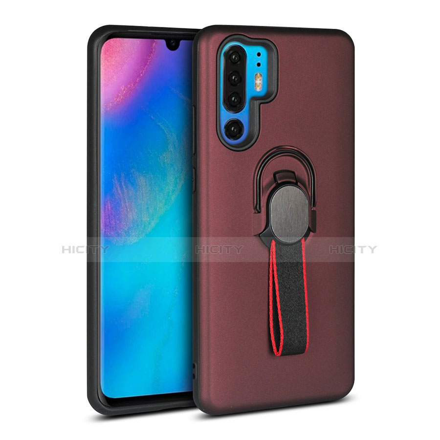 Funda Bumper Silicona y Plastico Mate Carcasa con Anillo de dedo Soporte para Huawei P30 Pro Marron