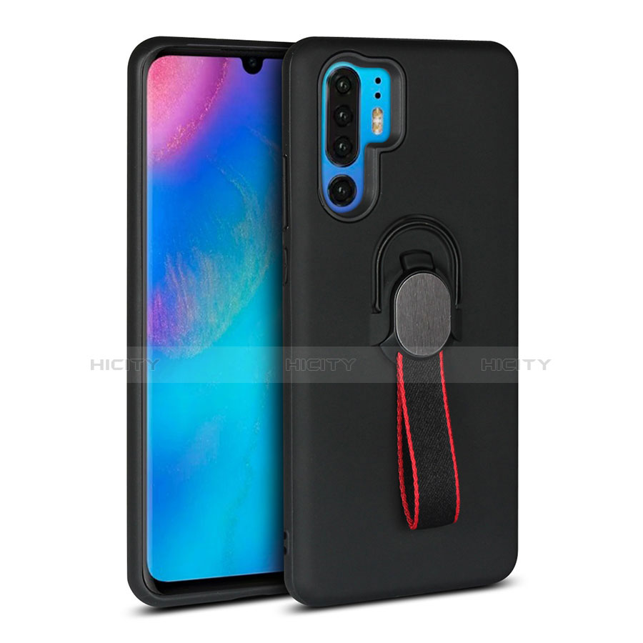 Funda Bumper Silicona y Plastico Mate Carcasa con Anillo de dedo Soporte para Huawei P30 Pro New Edition Negro