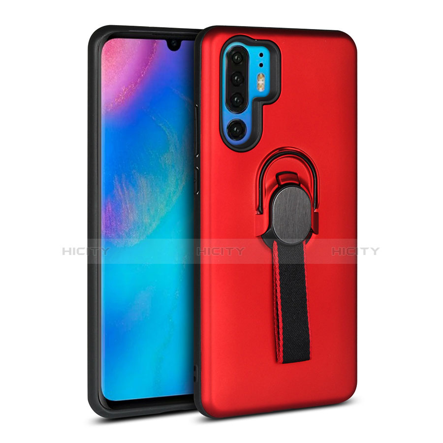 Funda Bumper Silicona y Plastico Mate Carcasa con Anillo de dedo Soporte para Huawei P30 Pro New Edition Rojo