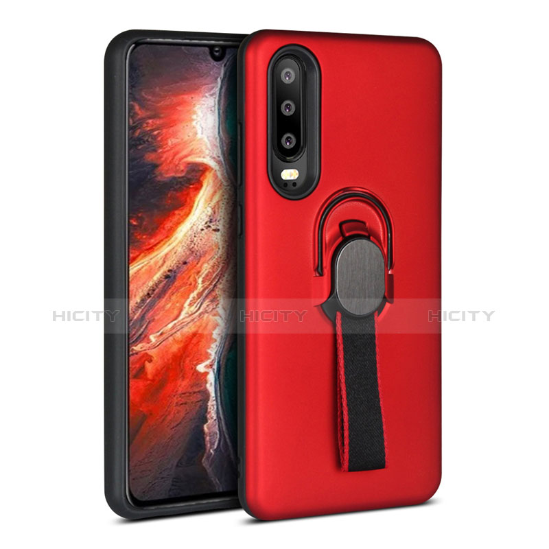 Funda Bumper Silicona y Plastico Mate Carcasa con Anillo de dedo Soporte para Huawei P30 Rojo