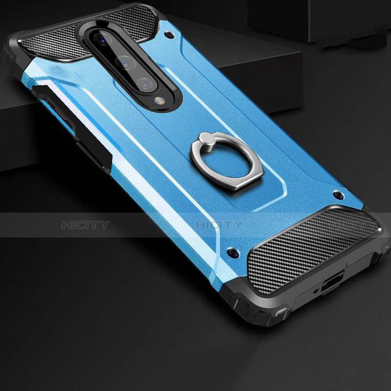 Funda Bumper Silicona y Plastico Mate Carcasa con Anillo de dedo Soporte para OnePlus 8 Azul