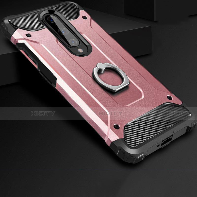 Funda Bumper Silicona y Plastico Mate Carcasa con Anillo de dedo Soporte para OnePlus 8 Oro Rosa