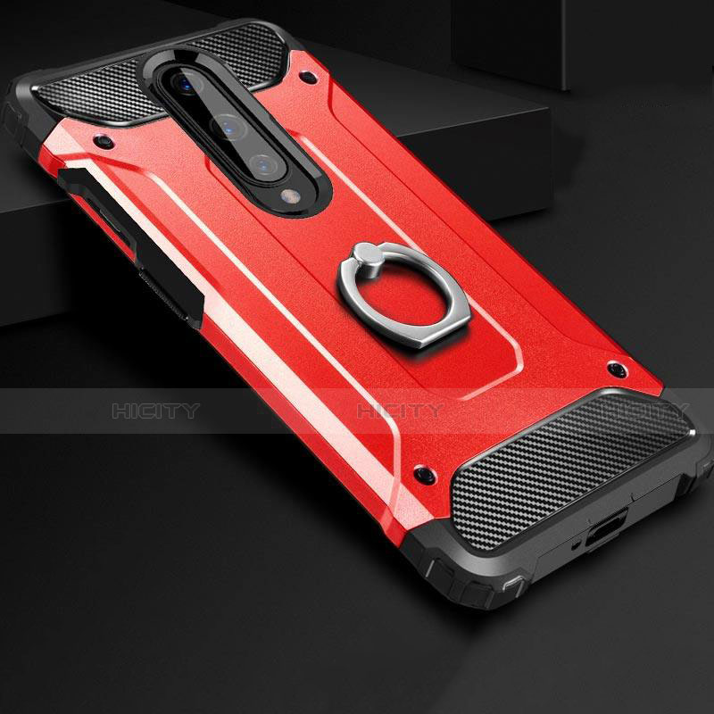 Funda Bumper Silicona y Plastico Mate Carcasa con Anillo de dedo Soporte para OnePlus 8 Rojo