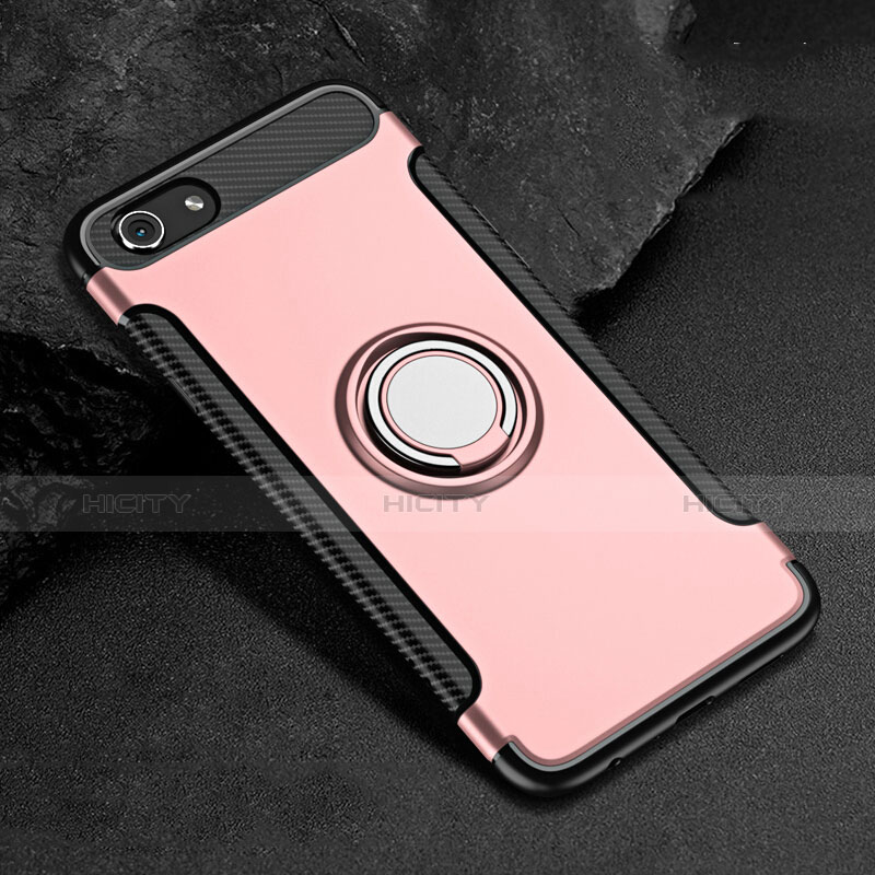 Funda Bumper Silicona y Plastico Mate Carcasa con Anillo de dedo Soporte para Oppo A3 Oro Rosa