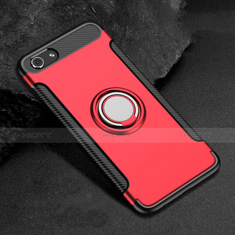 Funda Bumper Silicona y Plastico Mate Carcasa con Anillo de dedo Soporte para Oppo A3 Rojo