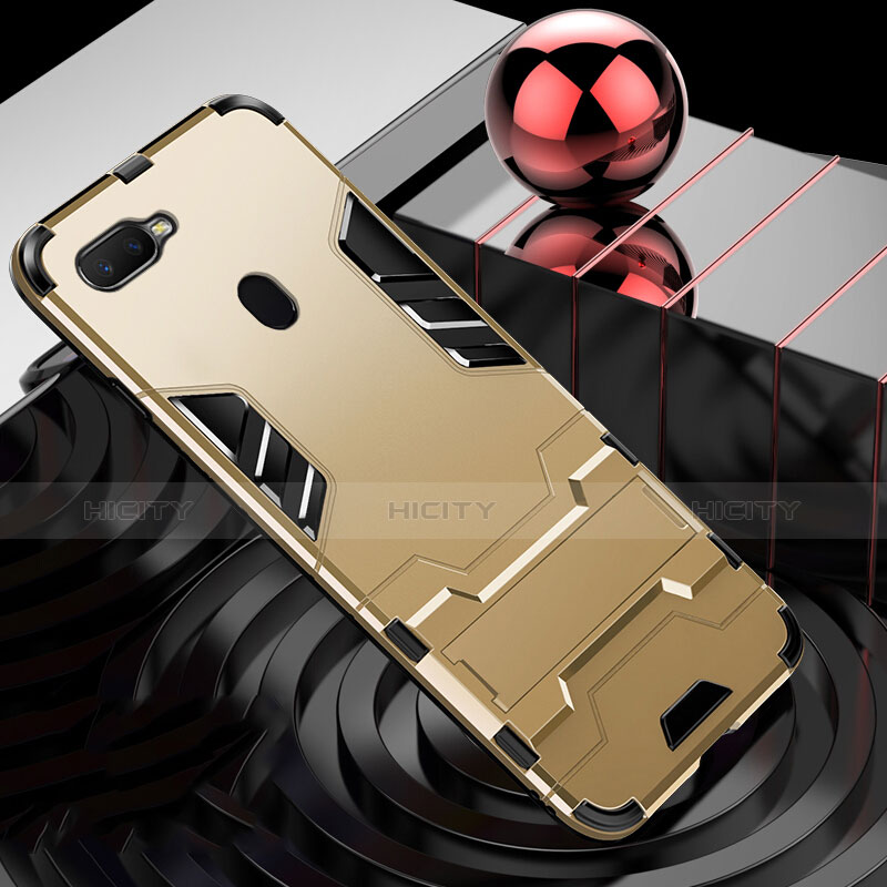 Funda Bumper Silicona y Plastico Mate Carcasa con Anillo de dedo Soporte para Oppo A7 Oro