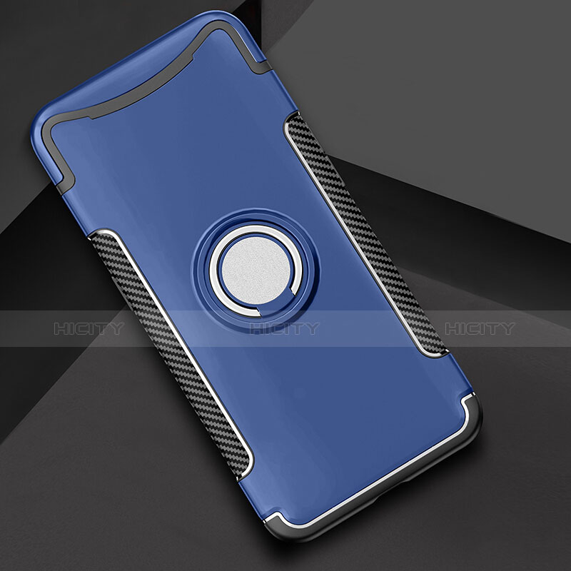 Funda Bumper Silicona y Plastico Mate Carcasa con Anillo de dedo Soporte para Oppo Find X Super Flash Edition Azul