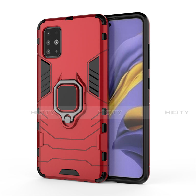 Funda Bumper Silicona y Plastico Mate Carcasa con Anillo de dedo Soporte para Samsung Galaxy A51 4G Rojo