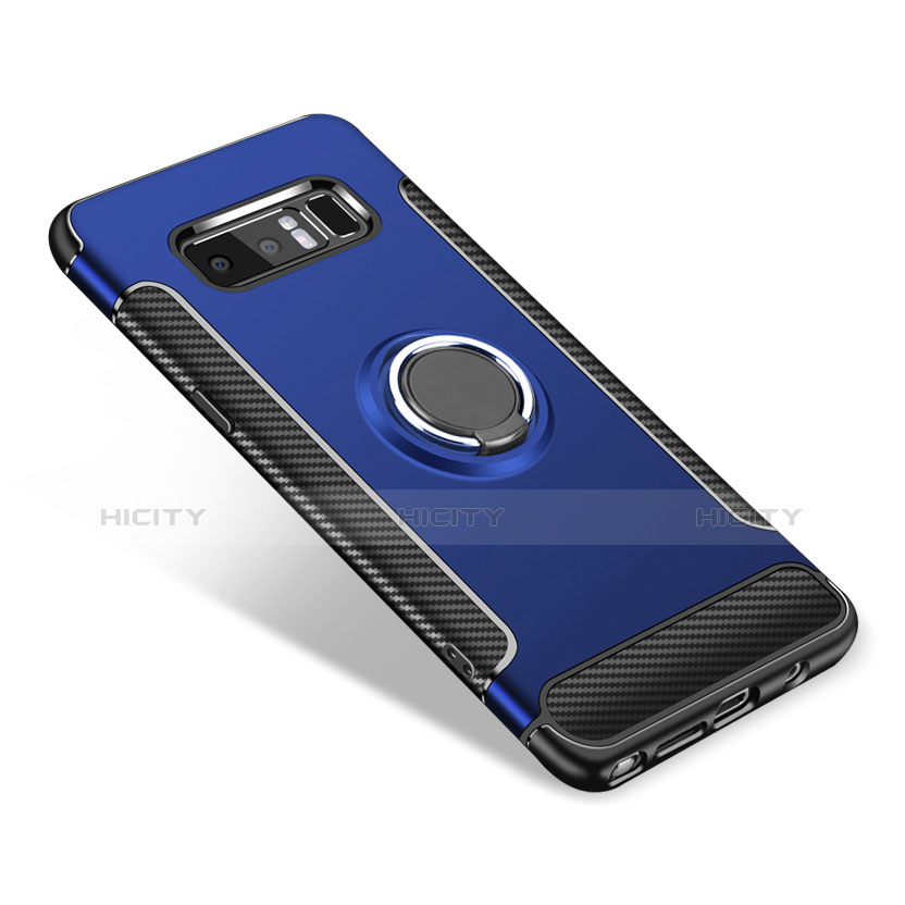 Funda Bumper Silicona y Plastico Mate Carcasa con Anillo de dedo Soporte para Samsung Galaxy Note 8 Azul