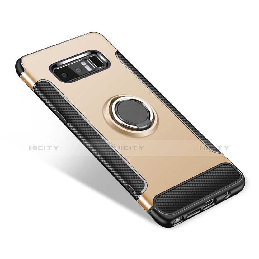 Funda Bumper Silicona y Plastico Mate Carcasa con Anillo de dedo Soporte para Samsung Galaxy Note 8 Duos N950F Oro