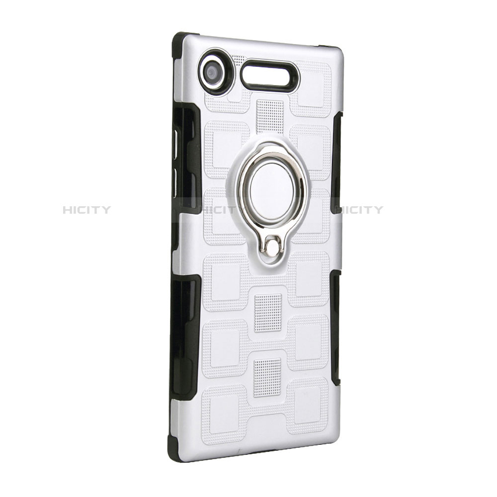 Funda Bumper Silicona y Plastico Mate Carcasa con Anillo de dedo Soporte para Sony Xperia XZ1 Compact