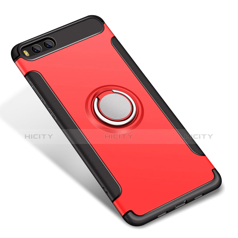 Funda Bumper Silicona y Plastico Mate Carcasa con Anillo de dedo Soporte para Xiaomi Mi 6 Rojo