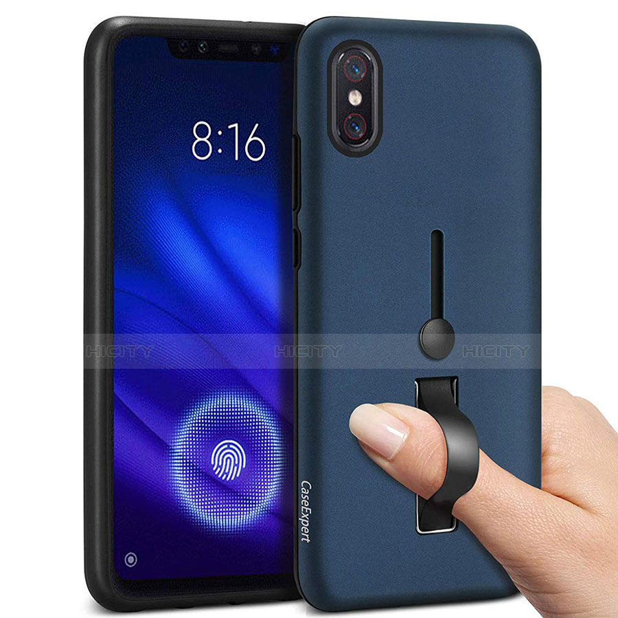 Funda Bumper Silicona y Plastico Mate Carcasa con Anillo de dedo Soporte para Xiaomi Mi 8 Pro Global Version