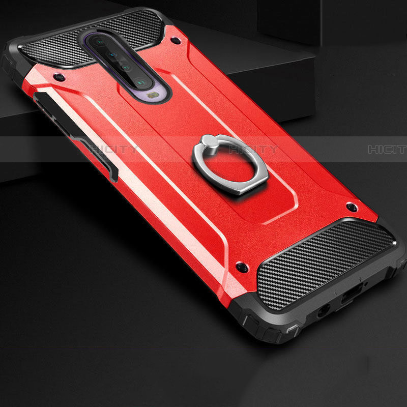 Funda Bumper Silicona y Plastico Mate Carcasa con Anillo de dedo Soporte para Xiaomi Poco X2 Rojo