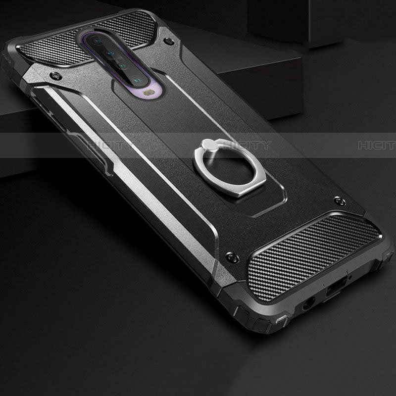 Funda Bumper Silicona y Plastico Mate Carcasa con Anillo de dedo Soporte para Xiaomi Redmi K30i 5G Negro