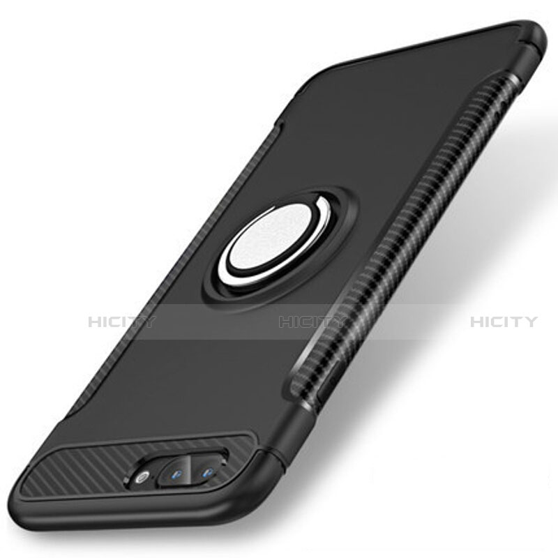 Funda Bumper Silicona y Plastico Mate Carcasa con Anillo de dedo Soporte S01 para Apple iPhone 8 Plus Negro