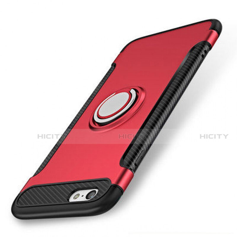 Funda Bumper Silicona y Plastico Mate Carcasa con Anillo de dedo Soporte S01 para Apple iPhone SE3 ((2022)) Rojo