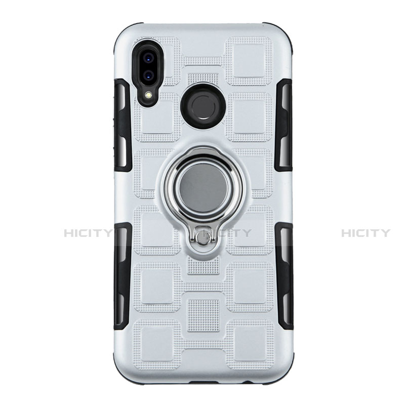 Funda Bumper Silicona y Plastico Mate Carcasa con Anillo de dedo Soporte S01 para Huawei P20 Lite Blanco