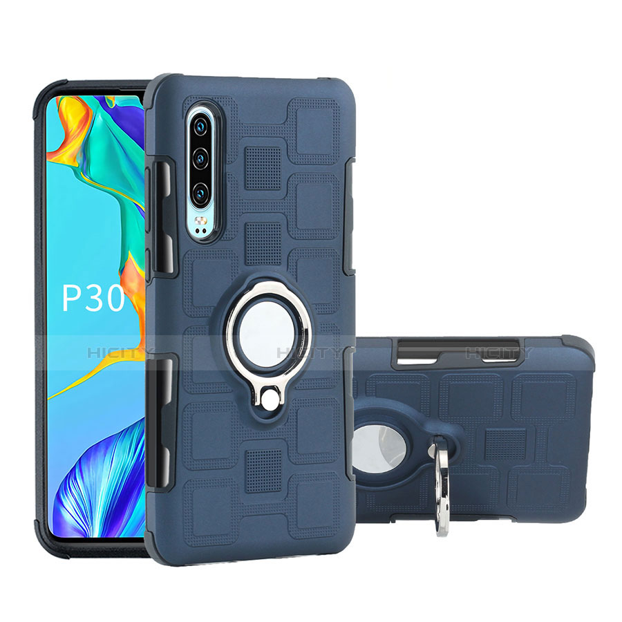 Funda Bumper Silicona y Plastico Mate Carcasa con Anillo de dedo Soporte S01 para Huawei P30 Gris Oscuro