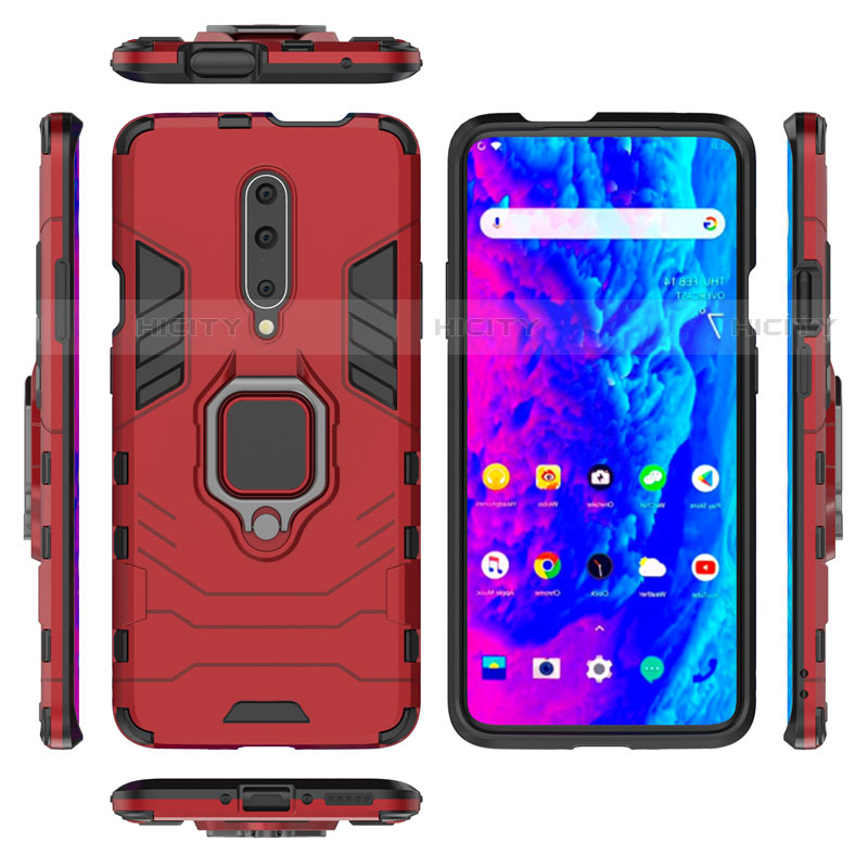 Funda Bumper Silicona y Plastico Mate Carcasa con Anillo de dedo Soporte S01 para OnePlus 7 Pro