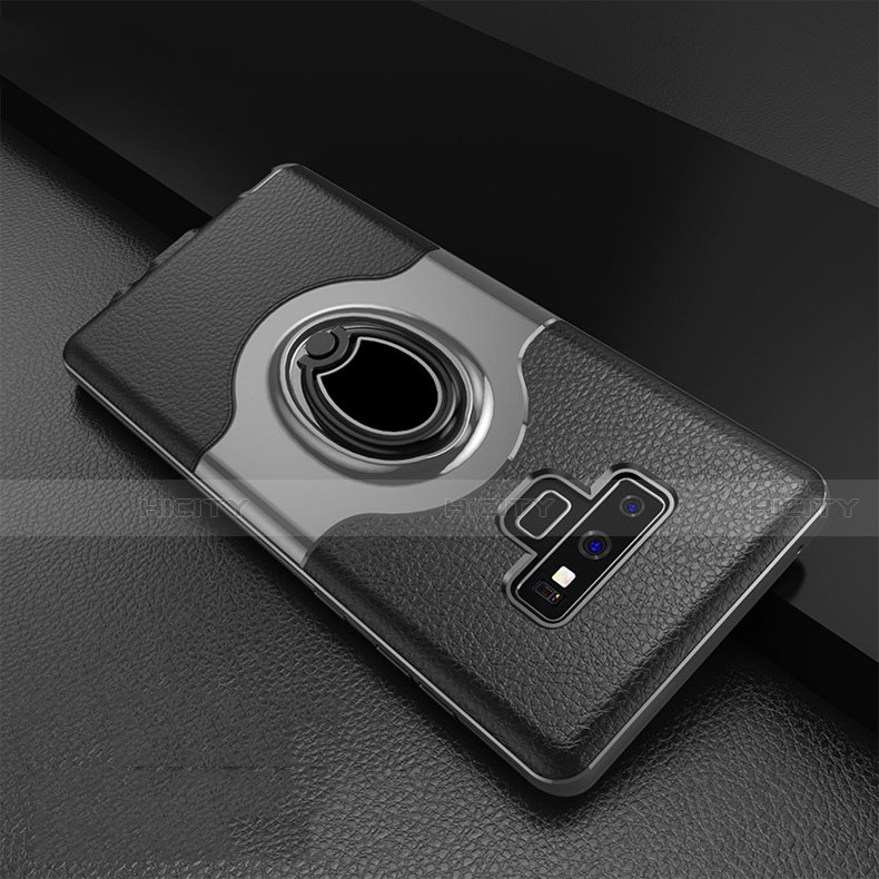 Funda Bumper Silicona y Plastico Mate Carcasa con Anillo de dedo Soporte S01 para Samsung Galaxy Note 9 Gris