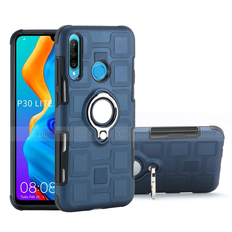 Funda Bumper Silicona y Plastico Mate Carcasa con Magnetico Anillo de dedo Soporte A01 para Huawei P30 Lite