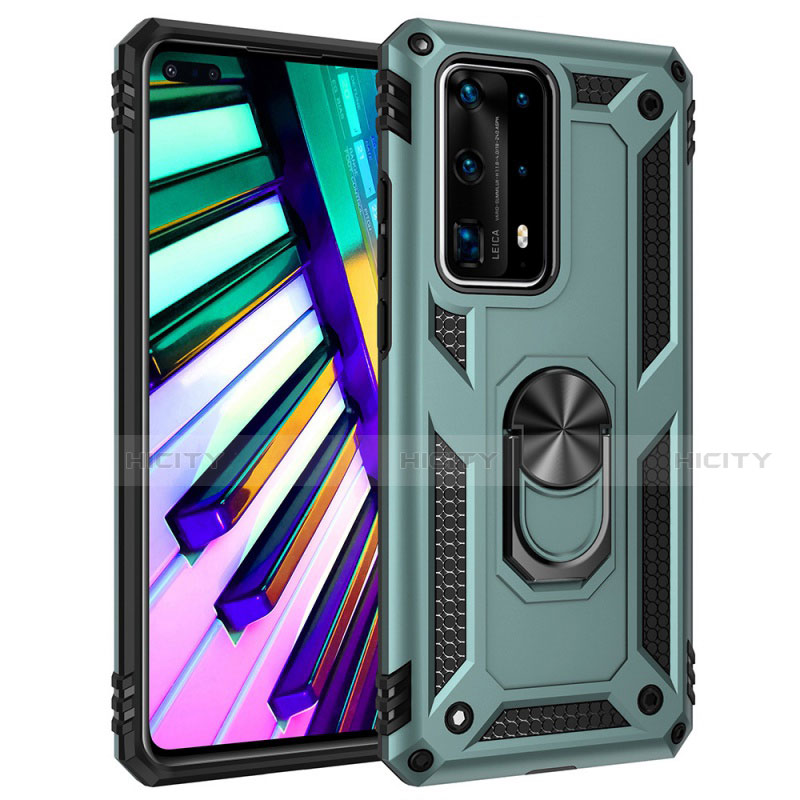 Funda Bumper Silicona y Plastico Mate Carcasa con Magnetico Anillo de dedo Soporte C01 para Huawei P40 Pro+ Plus Verde