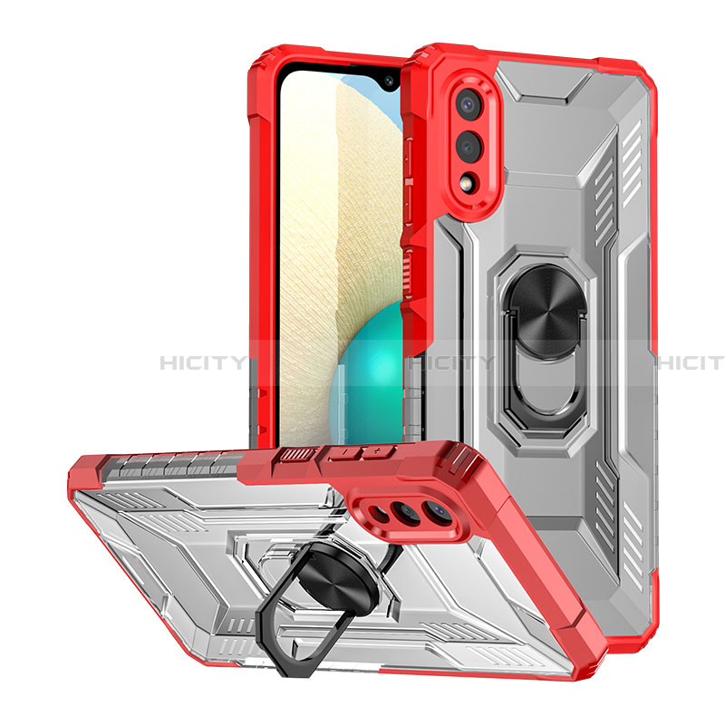 Funda Bumper Silicona y Plastico Mate Carcasa con Magnetico Anillo de dedo Soporte J01S para Samsung Galaxy A02 Rojo