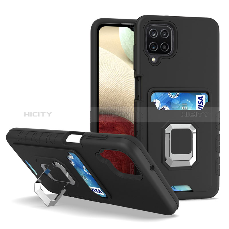 Funda Bumper Silicona y Plastico Mate Carcasa con Magnetico Anillo de dedo Soporte J01S para Samsung Galaxy A12