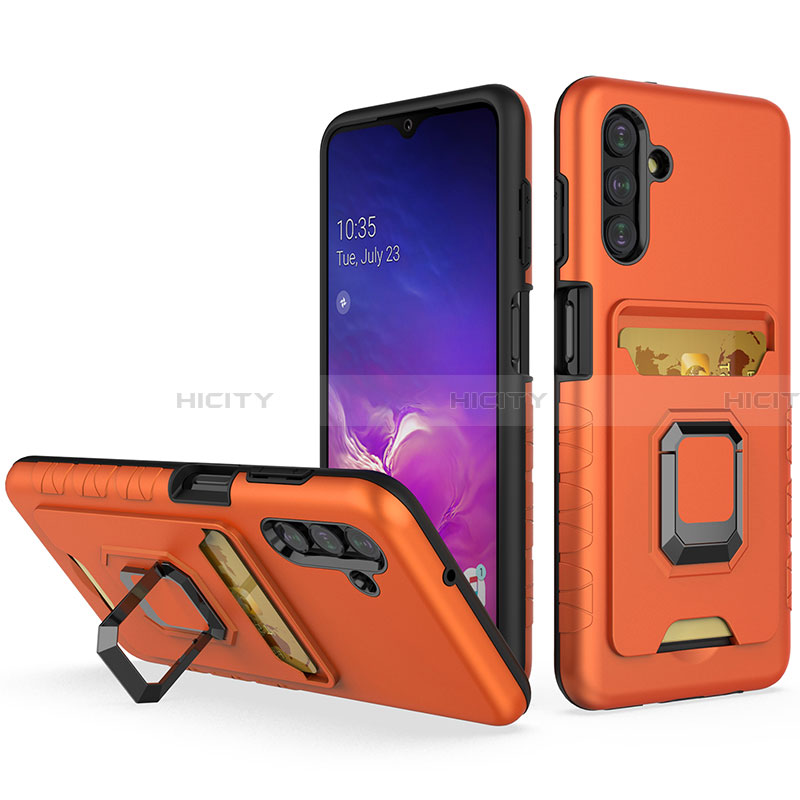 Funda Bumper Silicona y Plastico Mate Carcasa con Magnetico Anillo de dedo Soporte J01S para Samsung Galaxy A13 5G Naranja