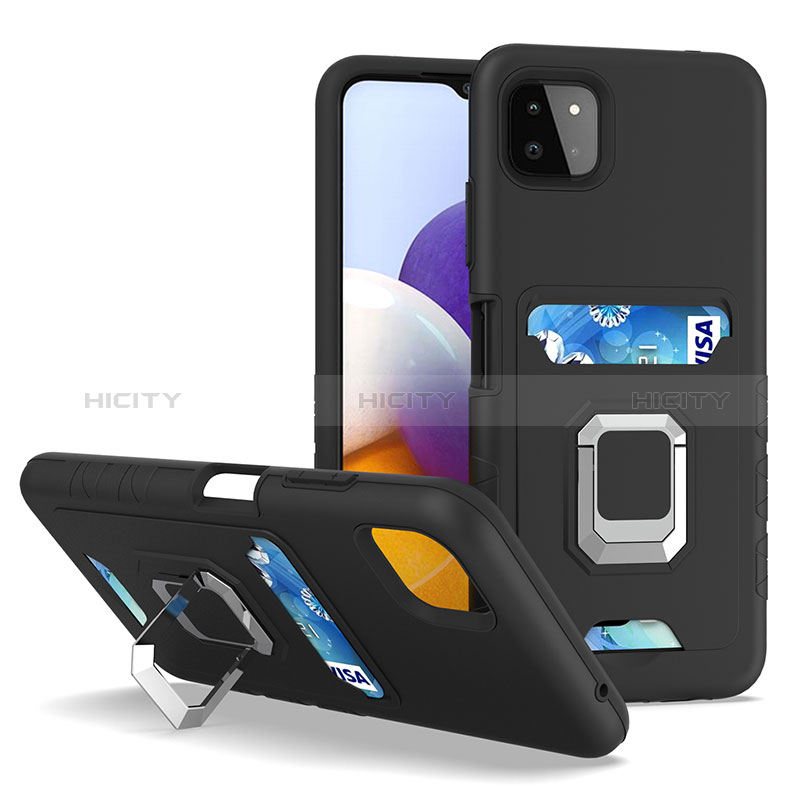 Funda Bumper Silicona y Plastico Mate Carcasa con Magnetico Anillo de dedo Soporte J01S para Samsung Galaxy A22s 5G