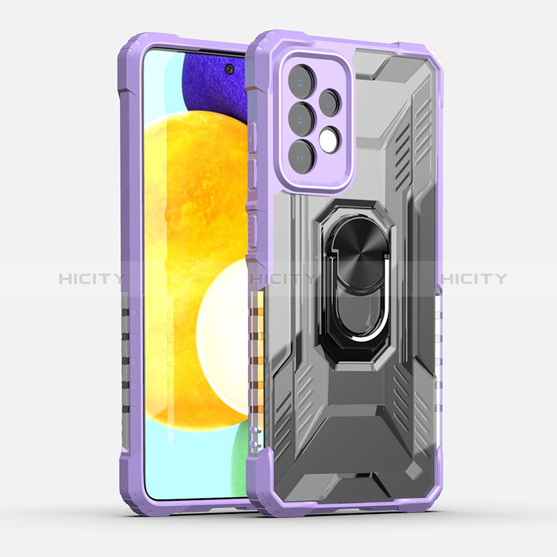 Funda Bumper Silicona y Plastico Mate Carcasa con Magnetico Anillo de dedo Soporte J01S para Samsung Galaxy A52s 5G Morado