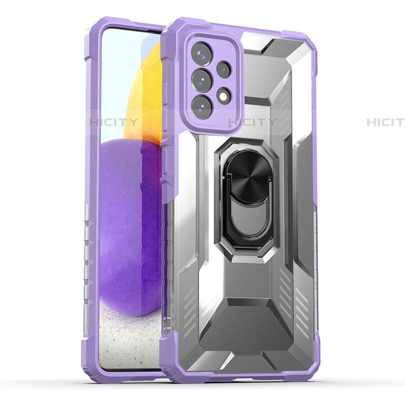 Funda Bumper Silicona y Plastico Mate Carcasa con Magnetico Anillo de dedo Soporte J01S para Samsung Galaxy A72 4G Morado