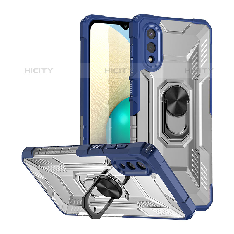 Funda Bumper Silicona y Plastico Mate Carcasa con Magnetico Anillo de dedo Soporte J01S para Samsung Galaxy M02 Azul