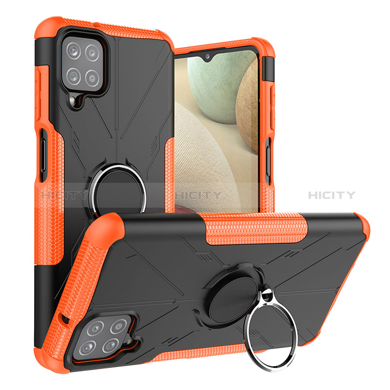 Funda Bumper Silicona y Plastico Mate Carcasa con Magnetico Anillo de dedo Soporte J01X para Samsung Galaxy A12 5G Naranja