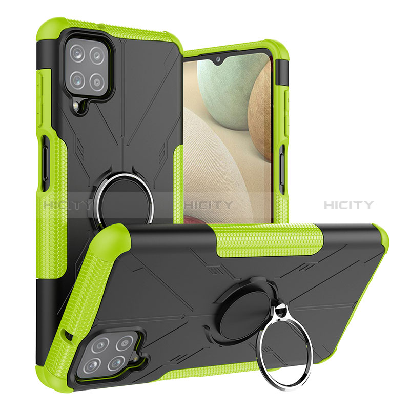 Funda Bumper Silicona y Plastico Mate Carcasa con Magnetico Anillo de dedo Soporte J01X para Samsung Galaxy A12 5G Verde