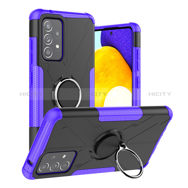 Funda Bumper Silicona y Plastico Mate Carcasa con Magnetico Anillo de dedo Soporte J01X para Samsung Galaxy A52s 5G Morado