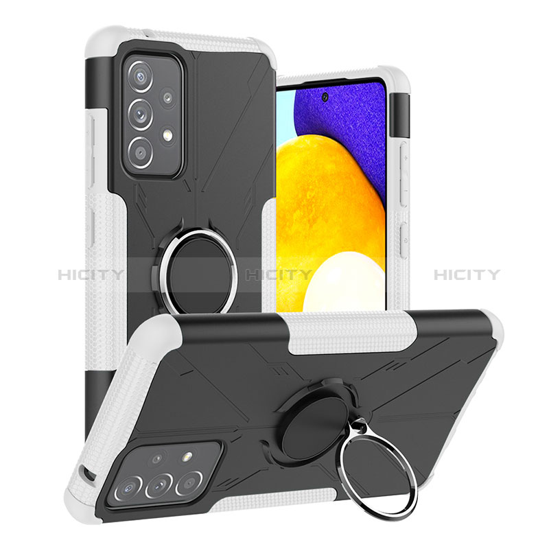 Funda Bumper Silicona y Plastico Mate Carcasa con Magnetico Anillo de dedo Soporte J01X para Samsung Galaxy A52s 5G Plata