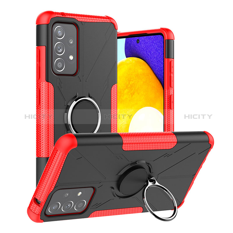 Funda Bumper Silicona y Plastico Mate Carcasa con Magnetico Anillo de dedo Soporte J01X para Samsung Galaxy A52s 5G Rojo