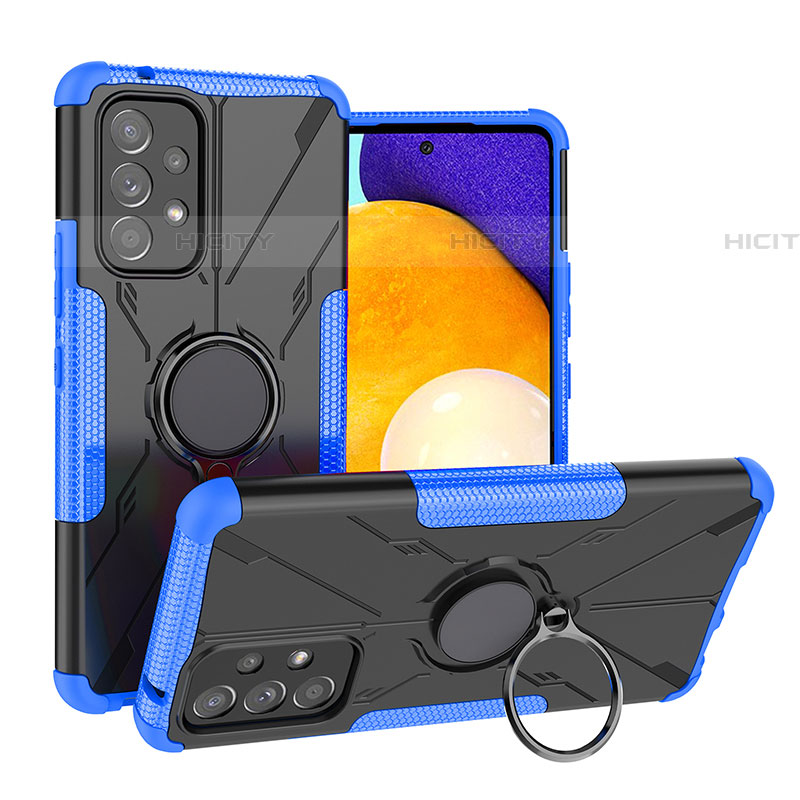 Funda Bumper Silicona y Plastico Mate Carcasa con Magnetico Anillo de dedo Soporte J01X para Samsung Galaxy A53 5G Azul