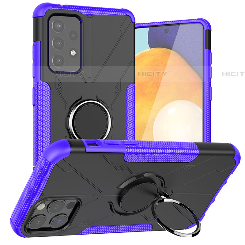 Funda Bumper Silicona y Plastico Mate Carcasa con Magnetico Anillo de dedo Soporte J01X para Samsung Galaxy A72 4G Morado