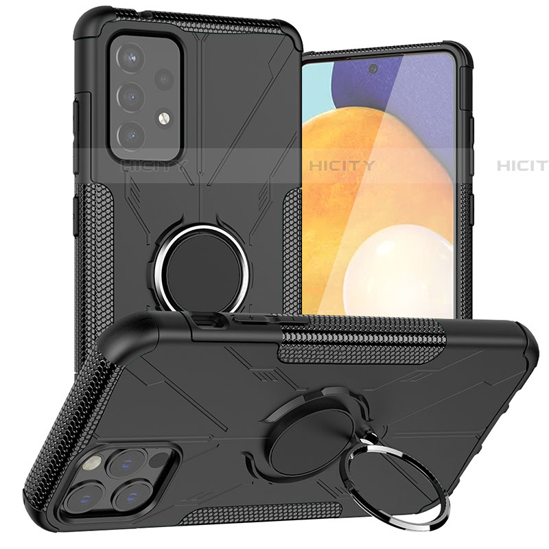 Funda Bumper Silicona y Plastico Mate Carcasa con Magnetico Anillo de dedo Soporte J01X para Samsung Galaxy A72 4G Negro