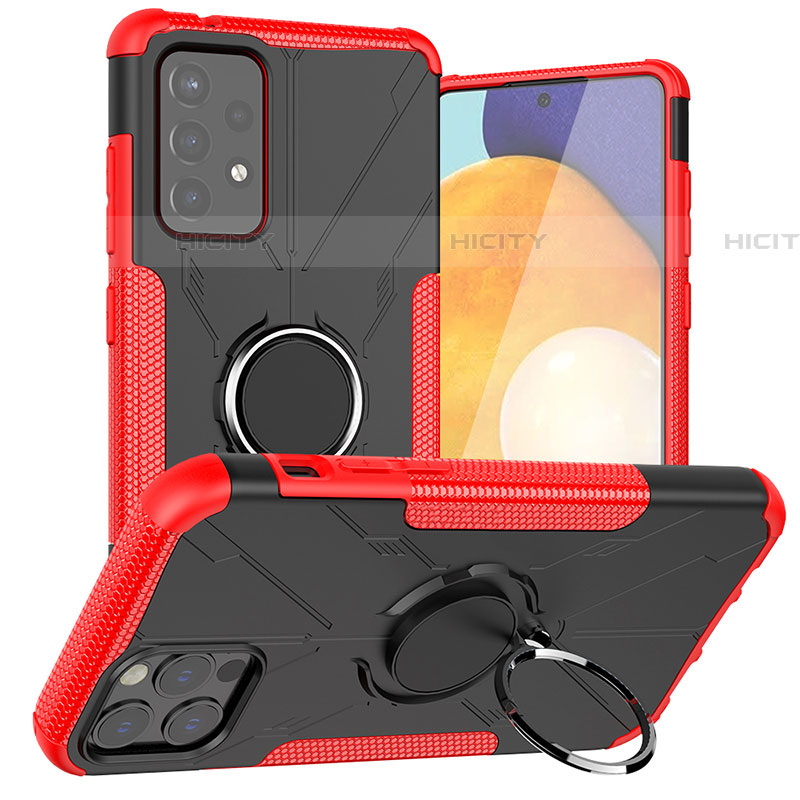 Funda Bumper Silicona y Plastico Mate Carcasa con Magnetico Anillo de dedo Soporte J01X para Samsung Galaxy A72 4G Rojo