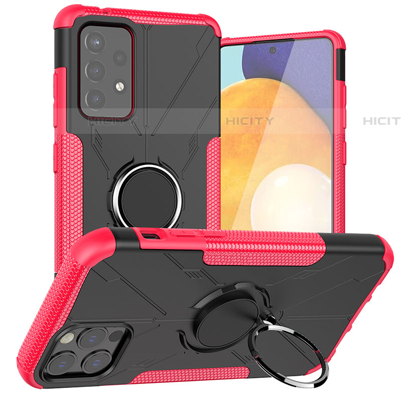 Funda Bumper Silicona y Plastico Mate Carcasa con Magnetico Anillo de dedo Soporte J01X para Samsung Galaxy A72 4G Rosa Roja