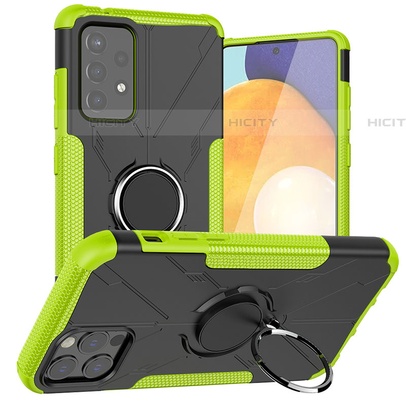 Funda Bumper Silicona y Plastico Mate Carcasa con Magnetico Anillo de dedo Soporte J01X para Samsung Galaxy A72 4G Verde